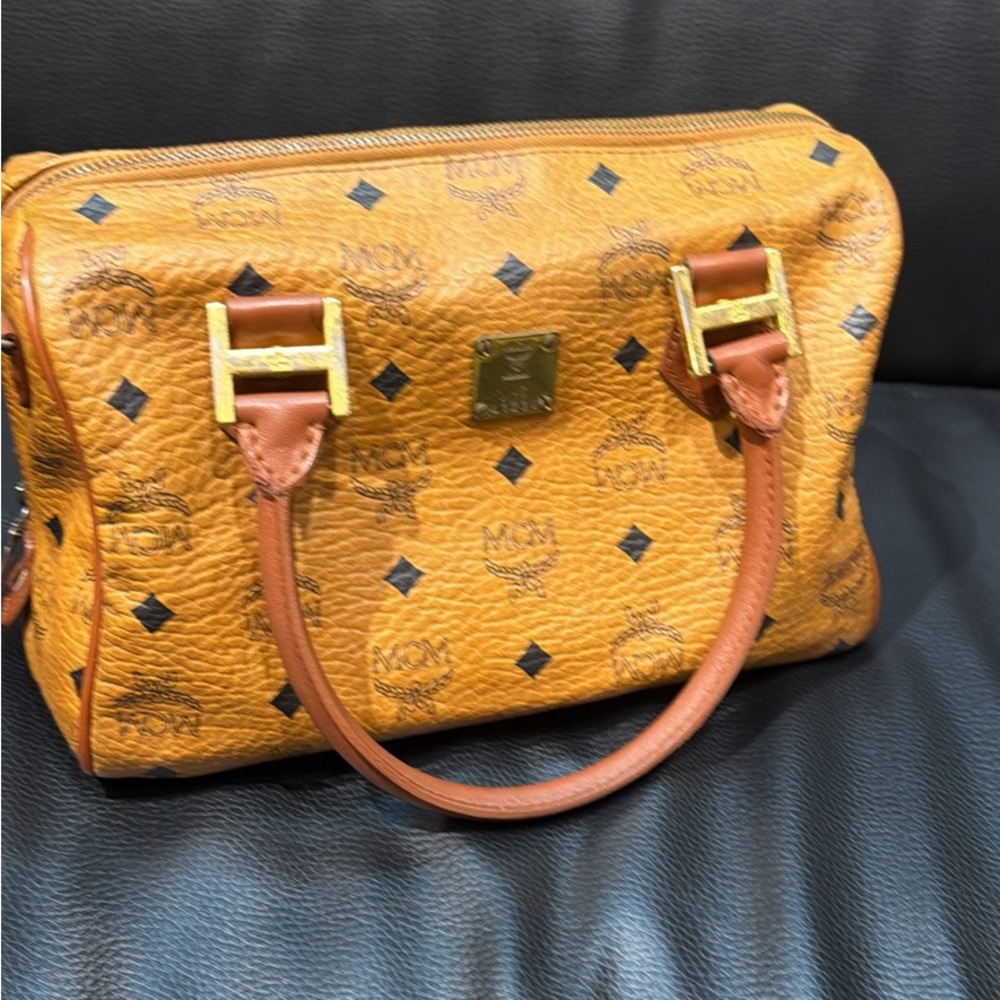 MCM Gold and Brown Satchel